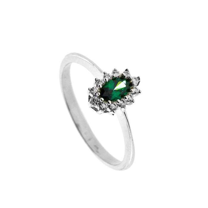Bague en or véritable avec émeraude et zircon
