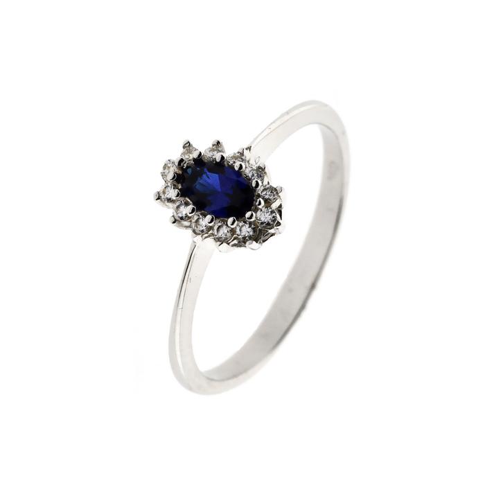 Bague en or véritable avec saphir et zircon