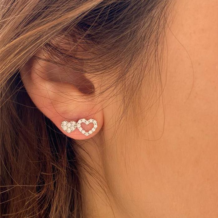 Boucles d'oreilles en or véritable avec cœur et zircon