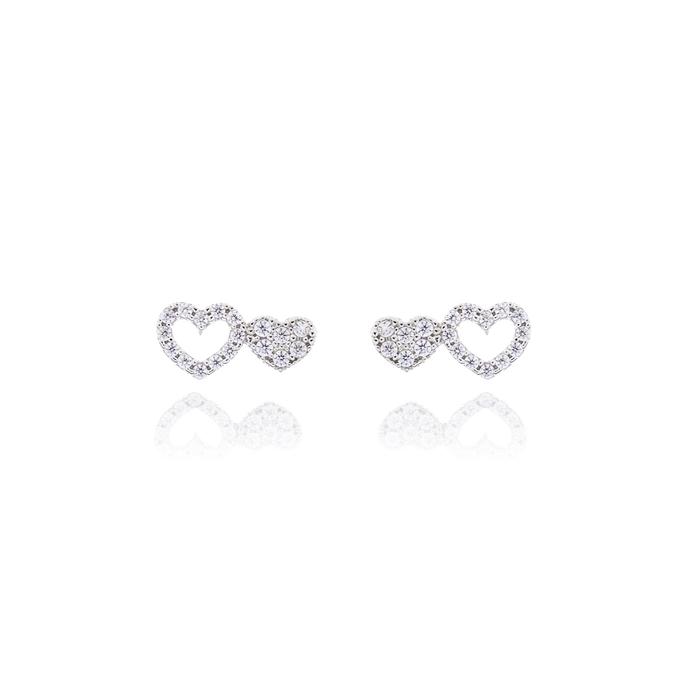 Boucles d'oreilles en or véritable avec cœur et zircon