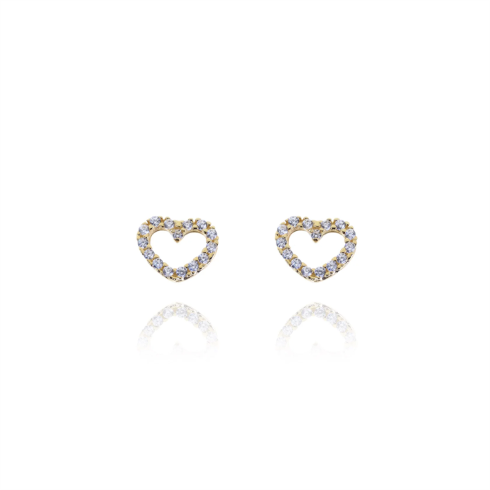 Boucles d'oreilles en or véritable avec cœur et zircon