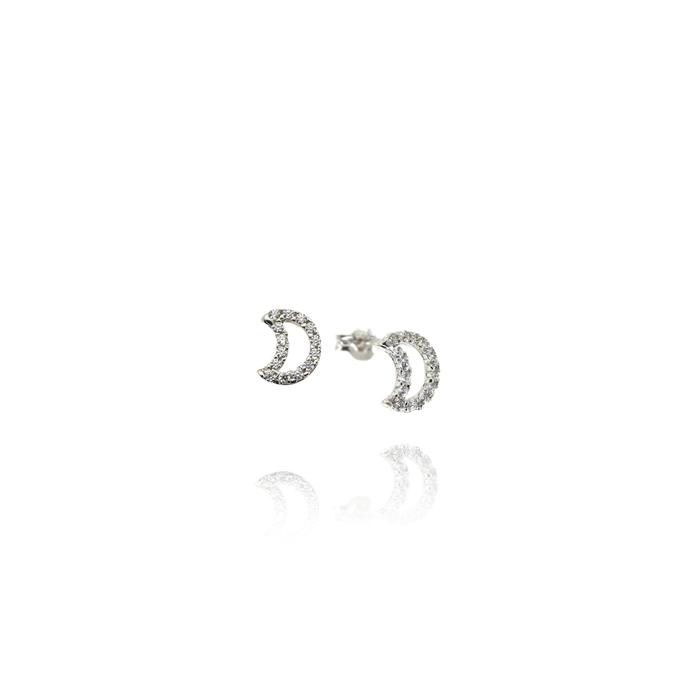 Boucles d'oreilles Lune en or véritable et zircons