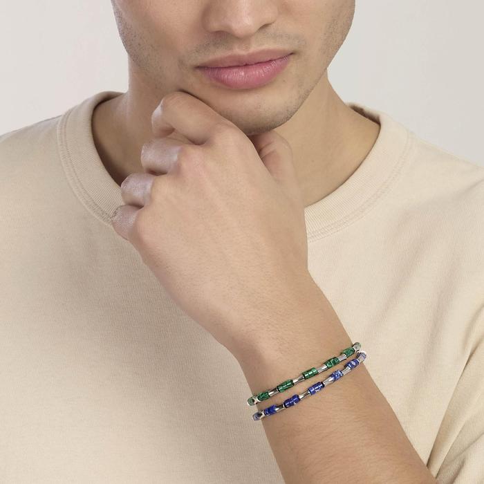 Bracciale con elementi bambù in acciaio e malachite sintetica Style 50