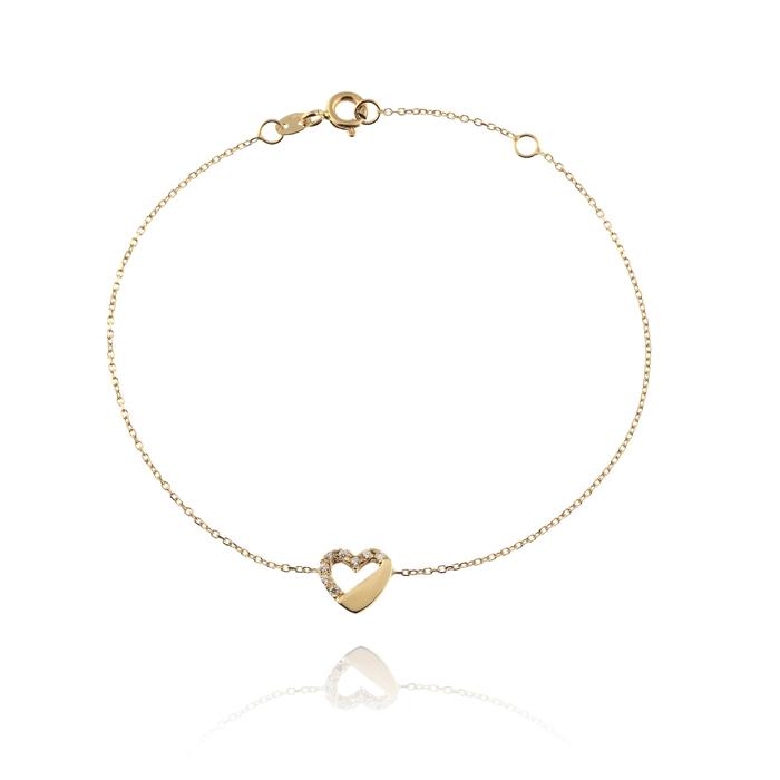 Bracelet cœur en or véritable avec zircons