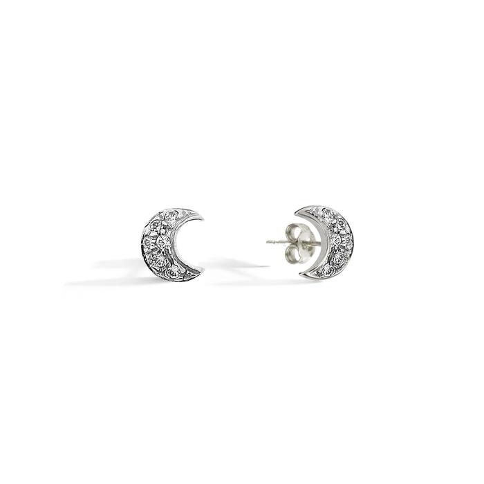 Boucles d'oreilles Lune en or véritable et zircons