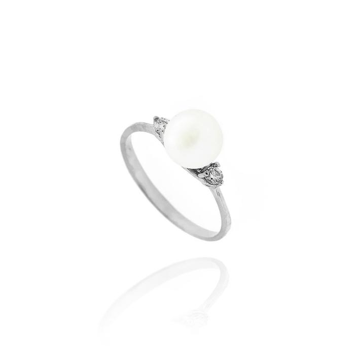 Bague en or véritable avec perle et zircon