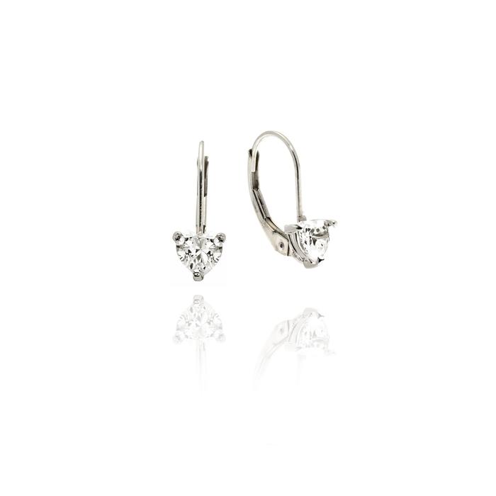Boucles d'oreilles en or véritable avec cœur et zircon