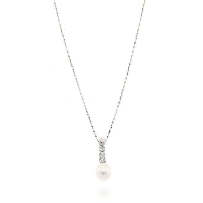 Collana Perla d'Oro Vero e Zirconi