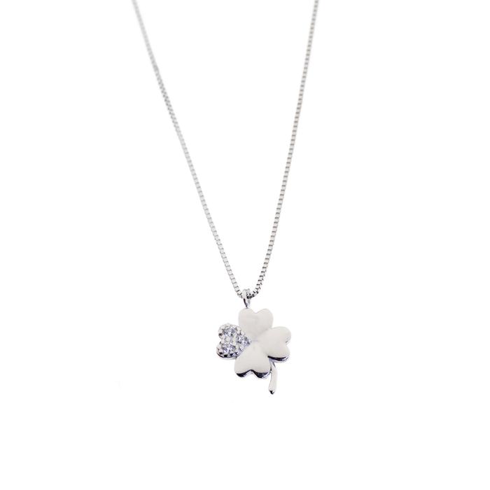 Collana Quadrifoglio d'Oro Vero e Zirconi