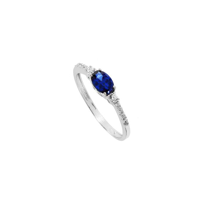 Bague en or véritable avec saphir et zircon