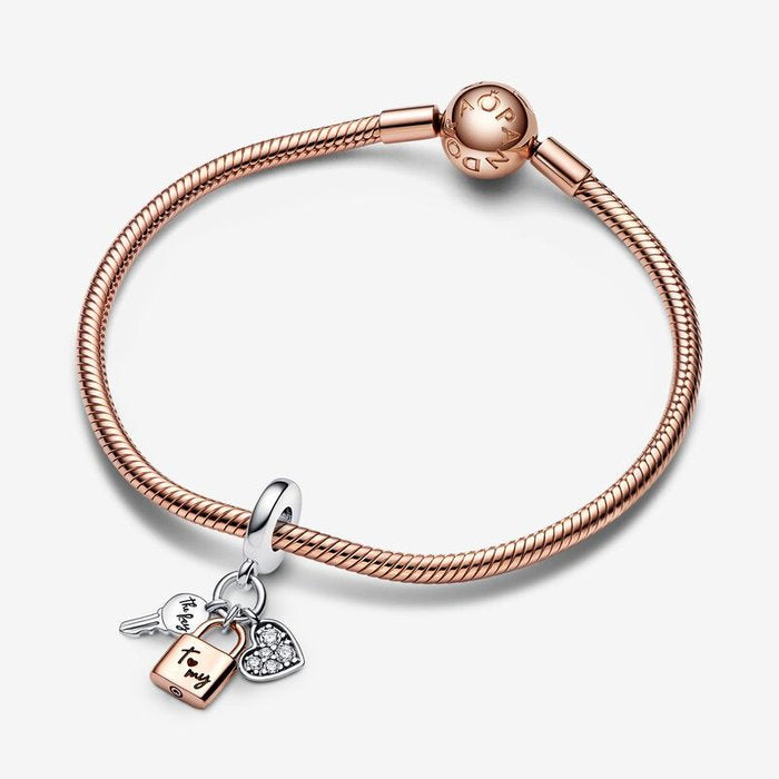 Charm Pendente Chiave, Lucchetto e Cuore