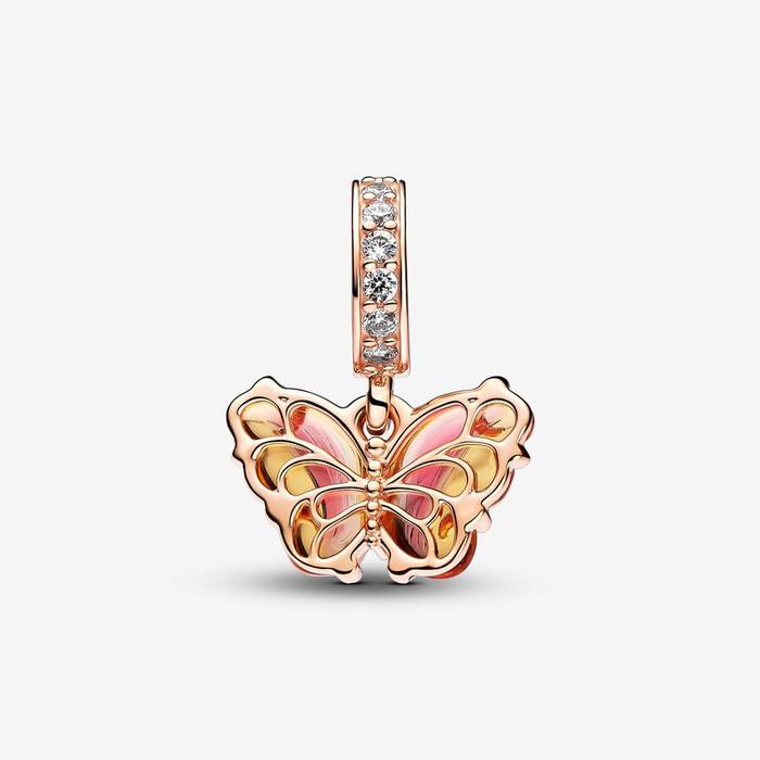 Charm Pendente Farfalla Vetro di Murano Arancione e Rosa