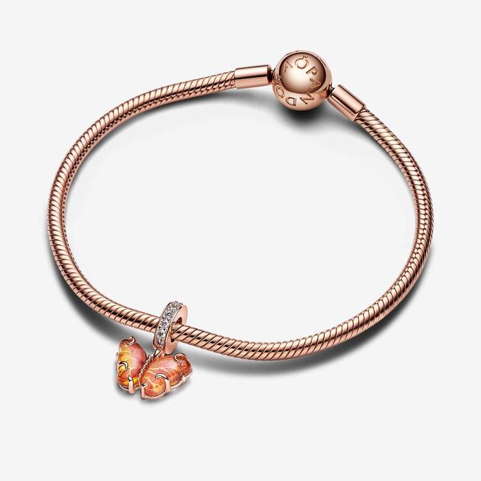 Charm Pendente Farfalla Vetro di Murano Arancione e Rosa