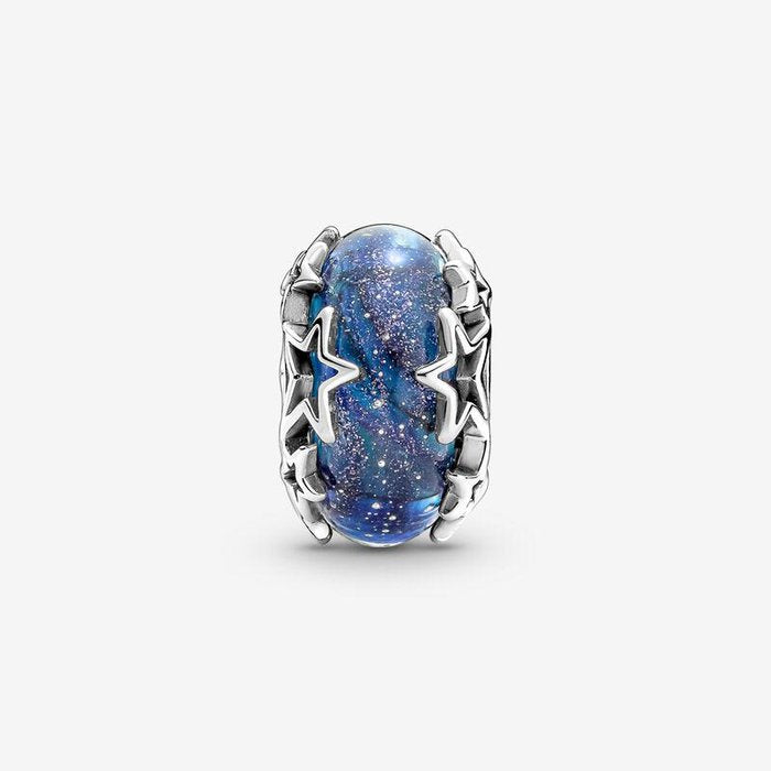 Murano Glass Charm Blue with Stars