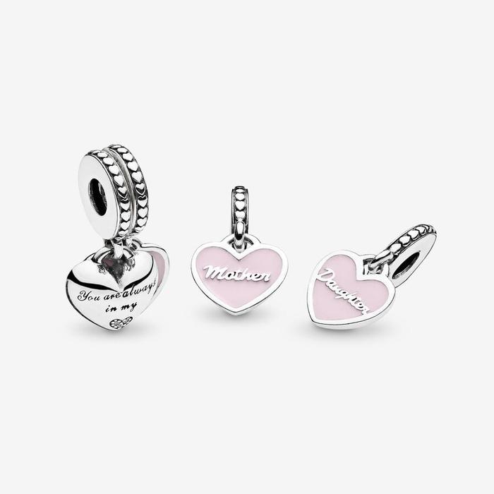 Mom &amp; Daughter Heart Pendant Charm