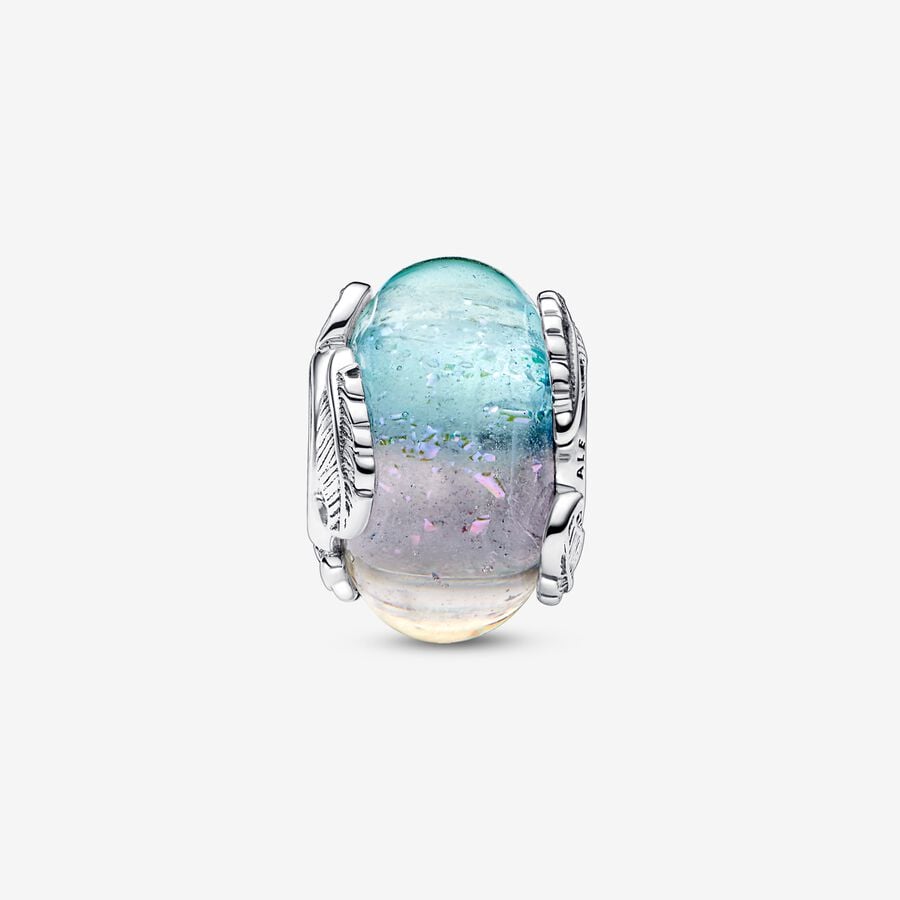Murano Glass Charm Sky and Feathers