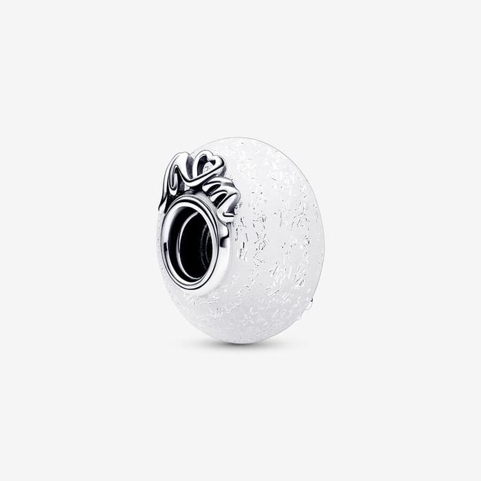Charm Murano Glass White Mom and Love