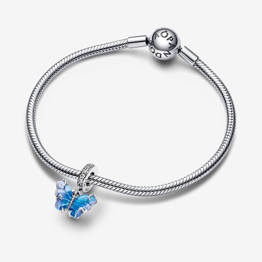 Pendentif papillon en verre de Murano bleu