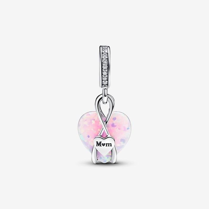 Pink Opalescent Mom's Heart Pendant Charm