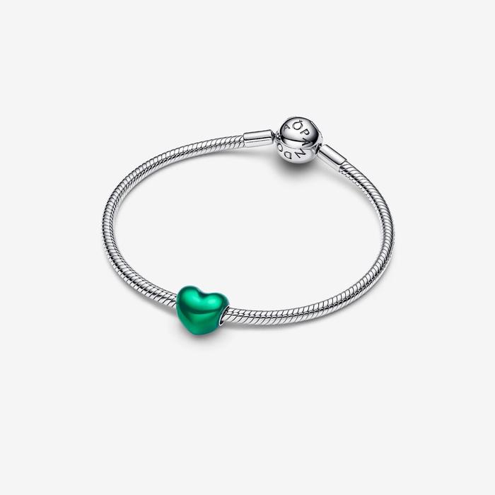 Green Metallic Heart Charm