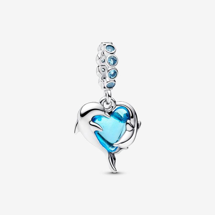 Charm Pendente Delfini e Cuore Vetro di Murano