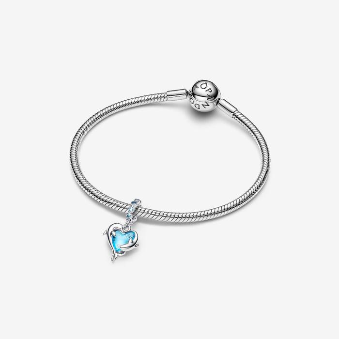 Charm Pendente Delfini e Cuore Vetro di Murano