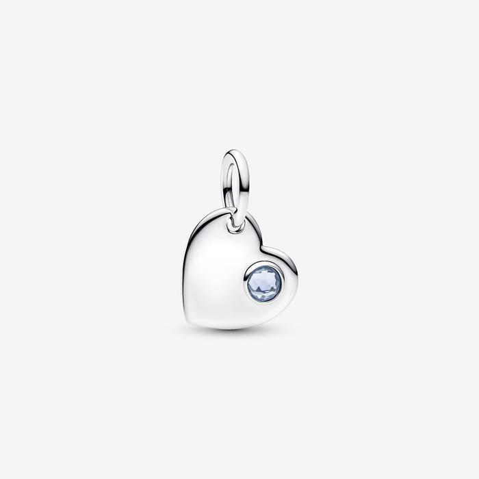 Charm Pendente Cuore con Pietra Azzura Marzo