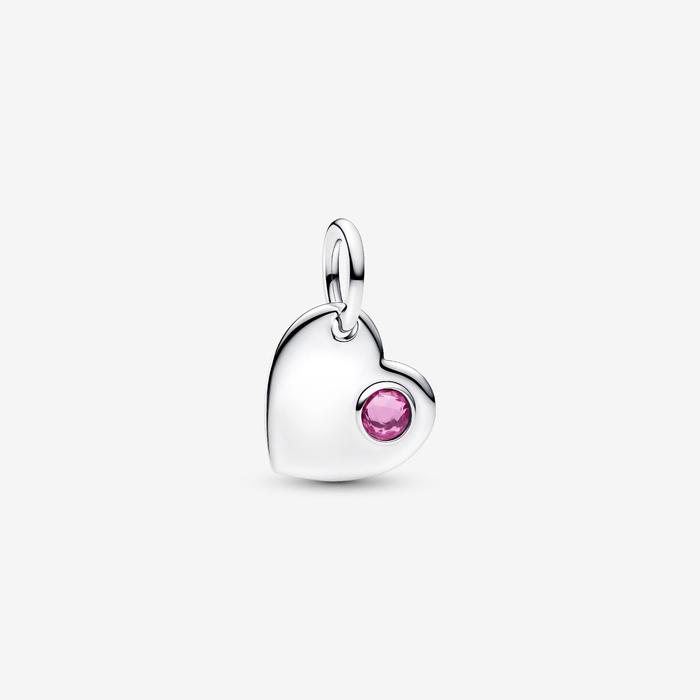 Charm Pendente Cuore con Pietra Rosa Scuro Ottobre