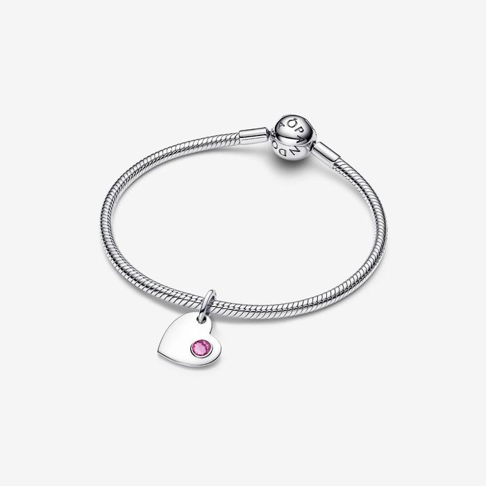 Charm Pendente Cuore con Pietra Rosa Scuro Ottobre