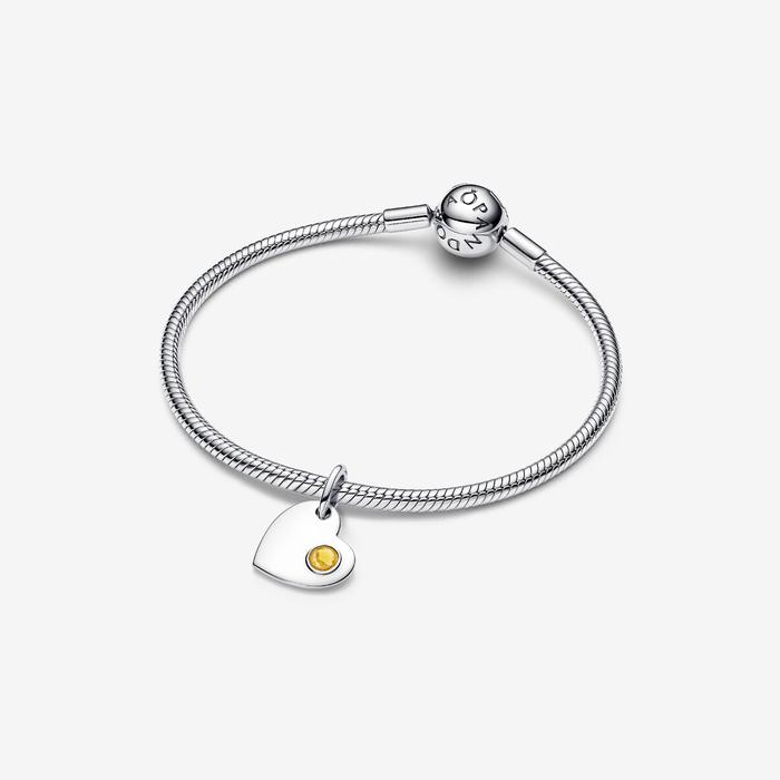 Charm Pendente Cuore con Pietra Miele Novembre