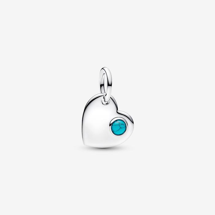 Charm Pendente Cuore con Pietra Turchese Dicembre