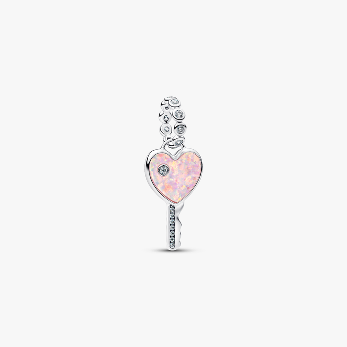 Charm Pendente Chiave a Cuore Opale Rosa