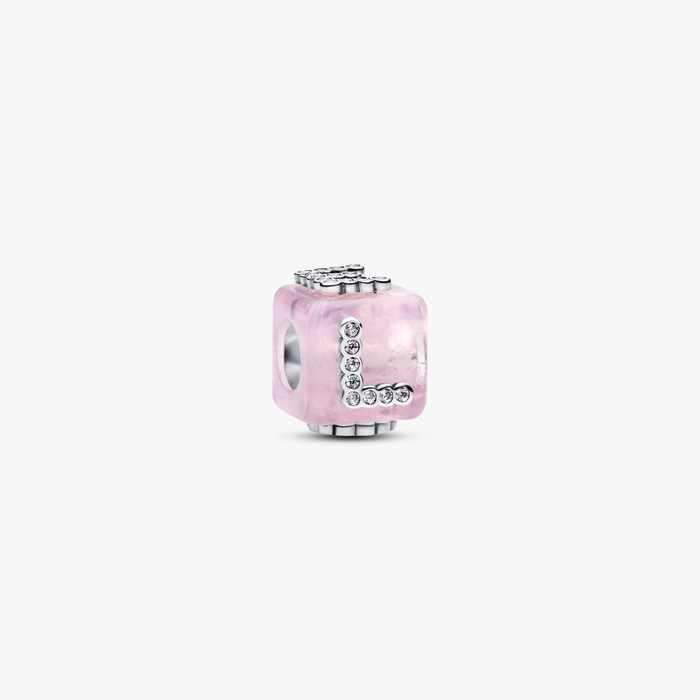 Charm Cubo Love Vetro di Murano Rosa