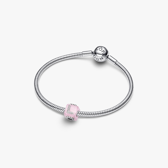 Charm Cubo Love Vetro di Murano Rosa