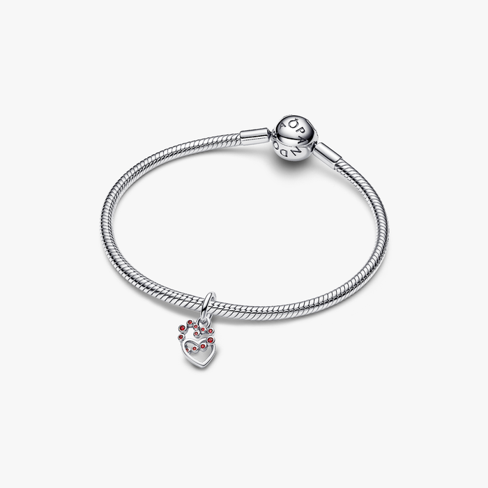 Charm Pendente Cuori Intrecciati con Cristalli Rossi
