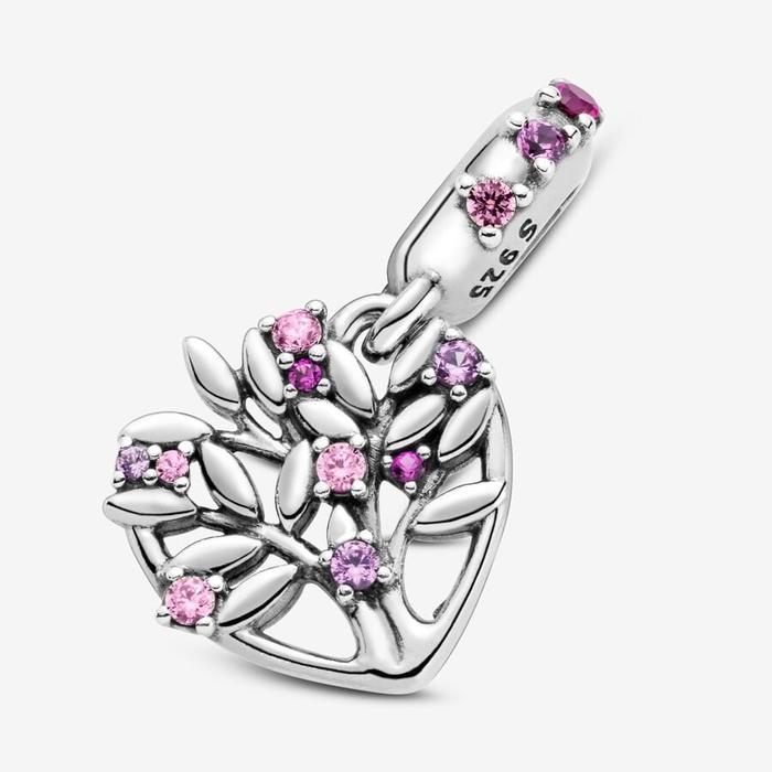 Charm Pendente Albero della famiglia Pietre rosa