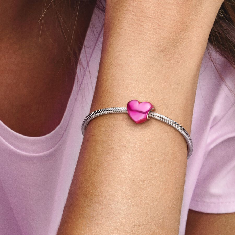 Pink Metallic Heart Charm