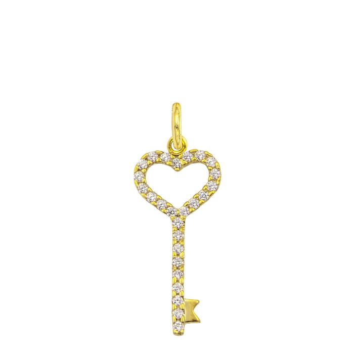 Charm Chiave Cuore in Oro e Zirconi