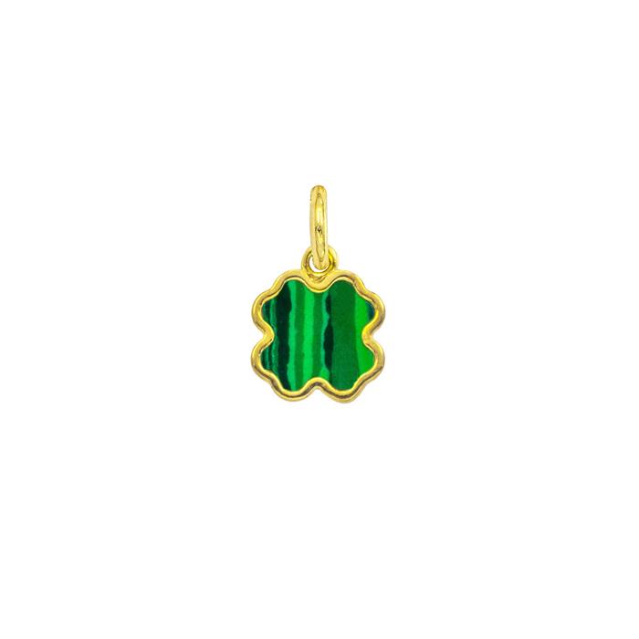 Charm Quadrifoglio in Oro e Malachite