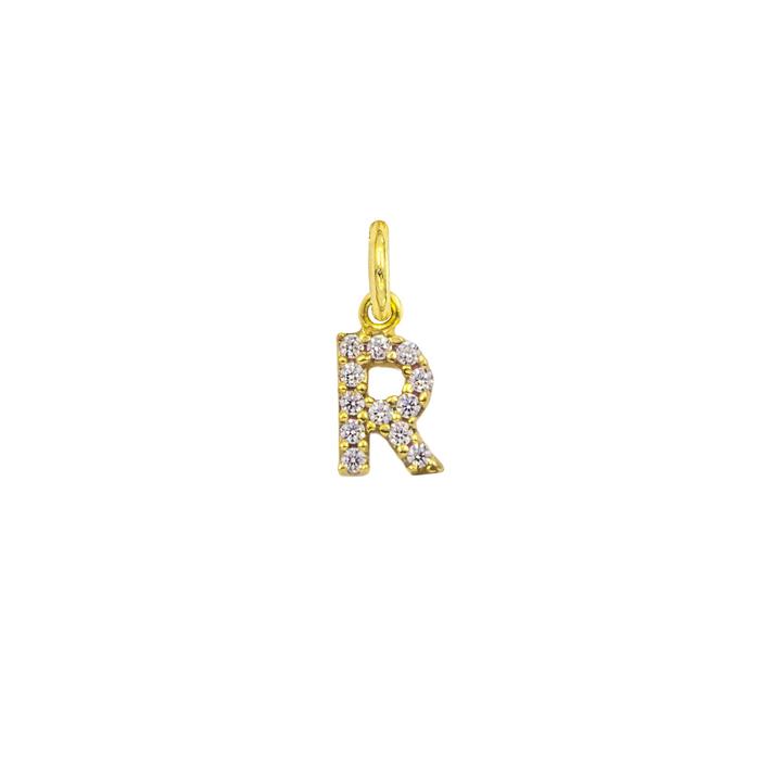 Charm Lettera R in Oro e Zirconi