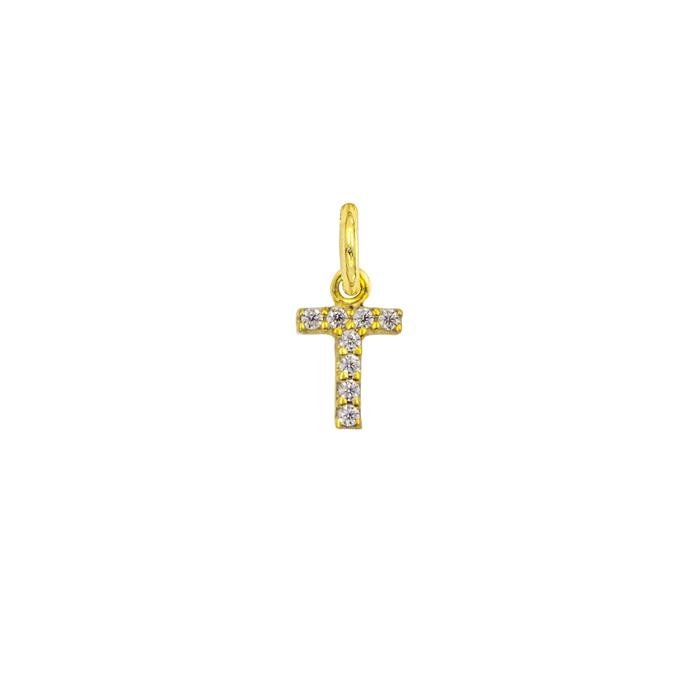 Charm Lettera T in Oro e Zirconi