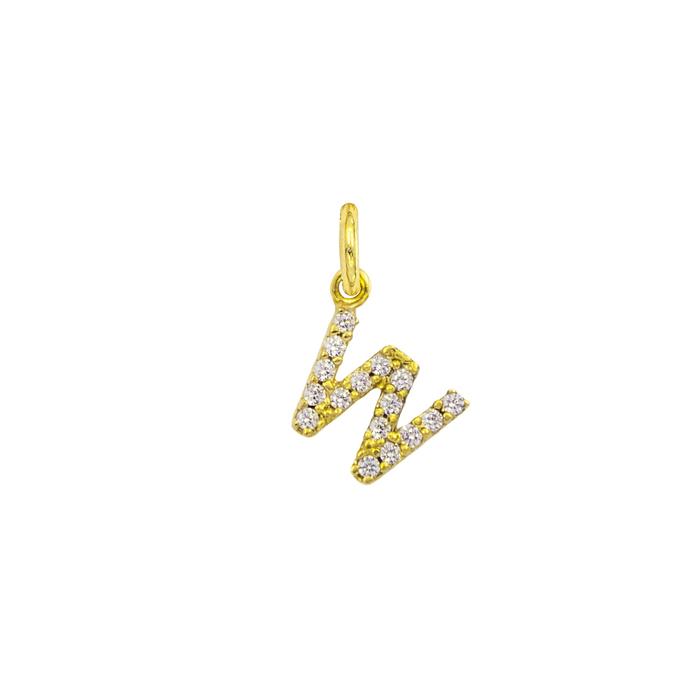 Charm Lettera W in Oro e Zirconi
