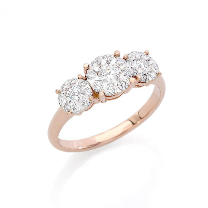 Anello trilogy in oro 18kt pavé di diamanti