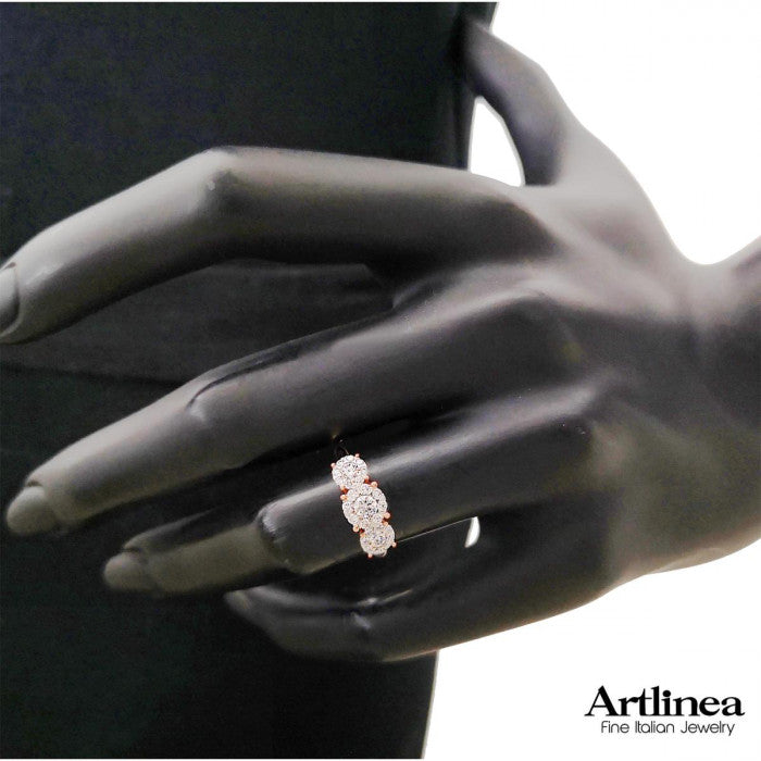 Anello trilogy in oro 18kt pavé di diamanti