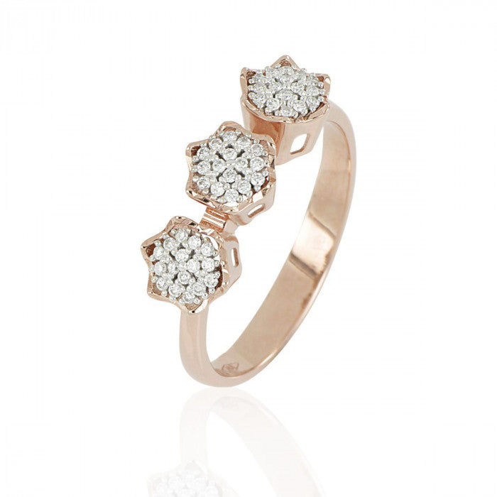 Anello trilogy a fiore in oro 18 kt con diamanti bianchi naturali