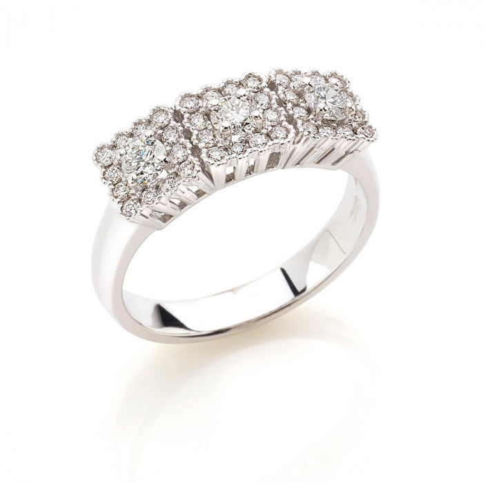 Anello trilogy pavé in oro bianco18kt con diamanti