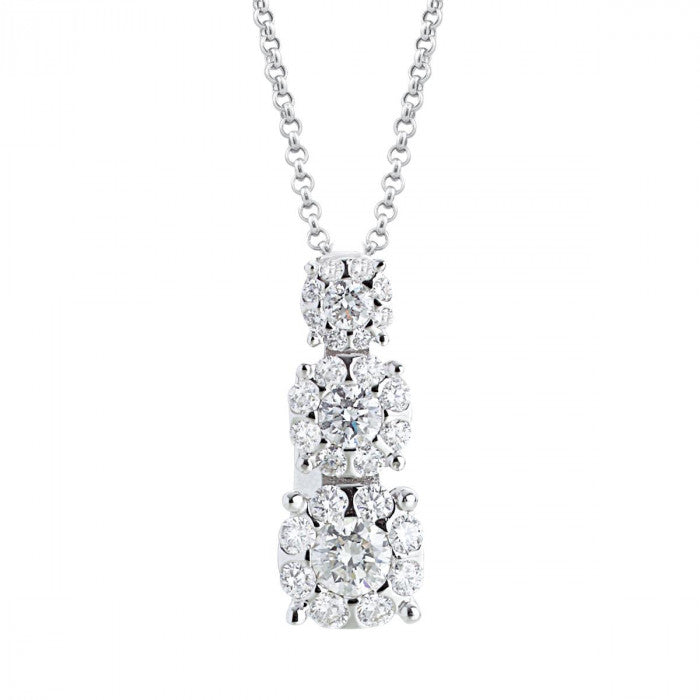 Collana in oro bianco 18kt trilogy con pavé di diamanti