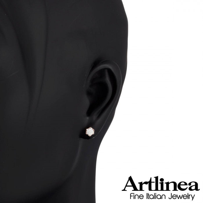 Orecchini a fiore in oro 18 kt con diamanti bianchi naturali