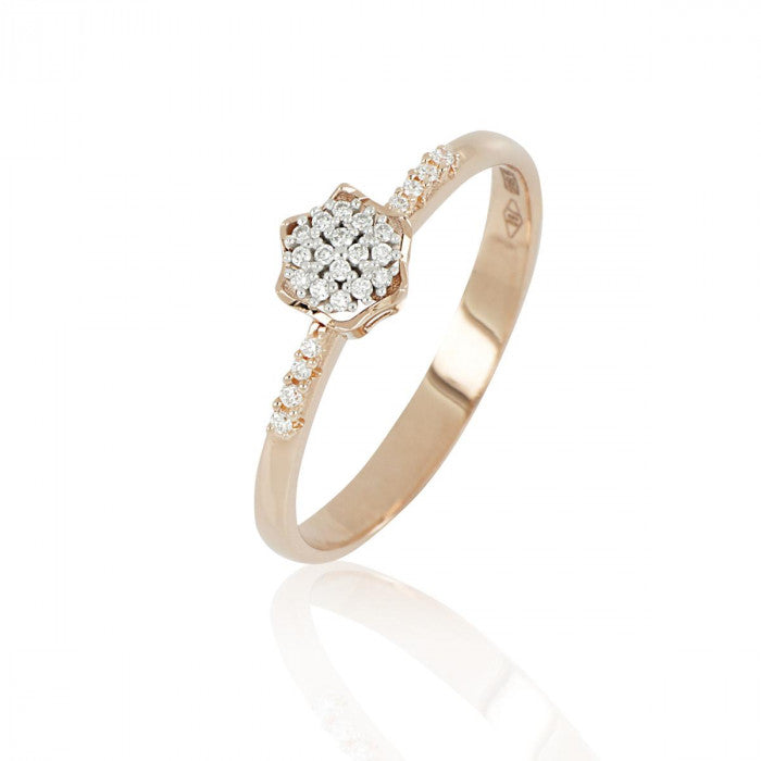 Anello solitario a fiore in oro 18 kt con diamanti bianchi naturali