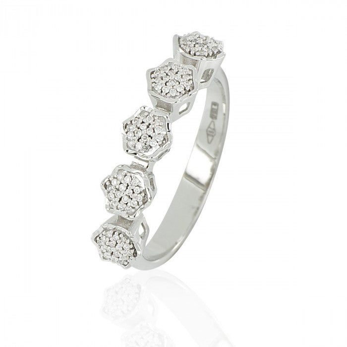 Anello veretta a fiore in oro 18 kt con diamanti bianchi naturali